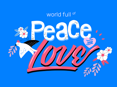 Love And Peace Typography 2019 art blue character concept design flat illustration lettering logo love peace pink typography vector
