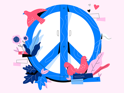 Peace Symbolic art blue character concept design flat illustration logo love peace pink vector