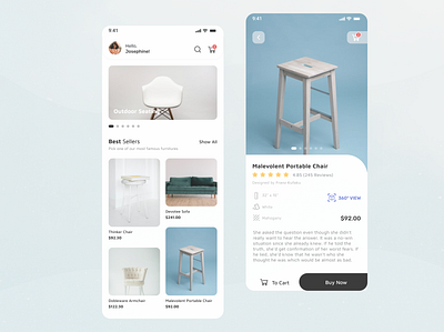 E-Commerce Exploration branding chair ecommerce app ecommerce design furniture minimalist mobile mobile app mobile ui product design product page profile prototype table