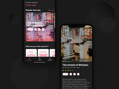 Travel app concept city explore iphone x japan pink shinjuku tokyo travel travel app ui user interface