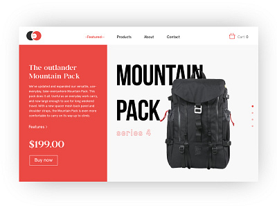 Mountain Pack - online store backpack hiking hiking bag landing page minimal online store red shop travel ui user interface