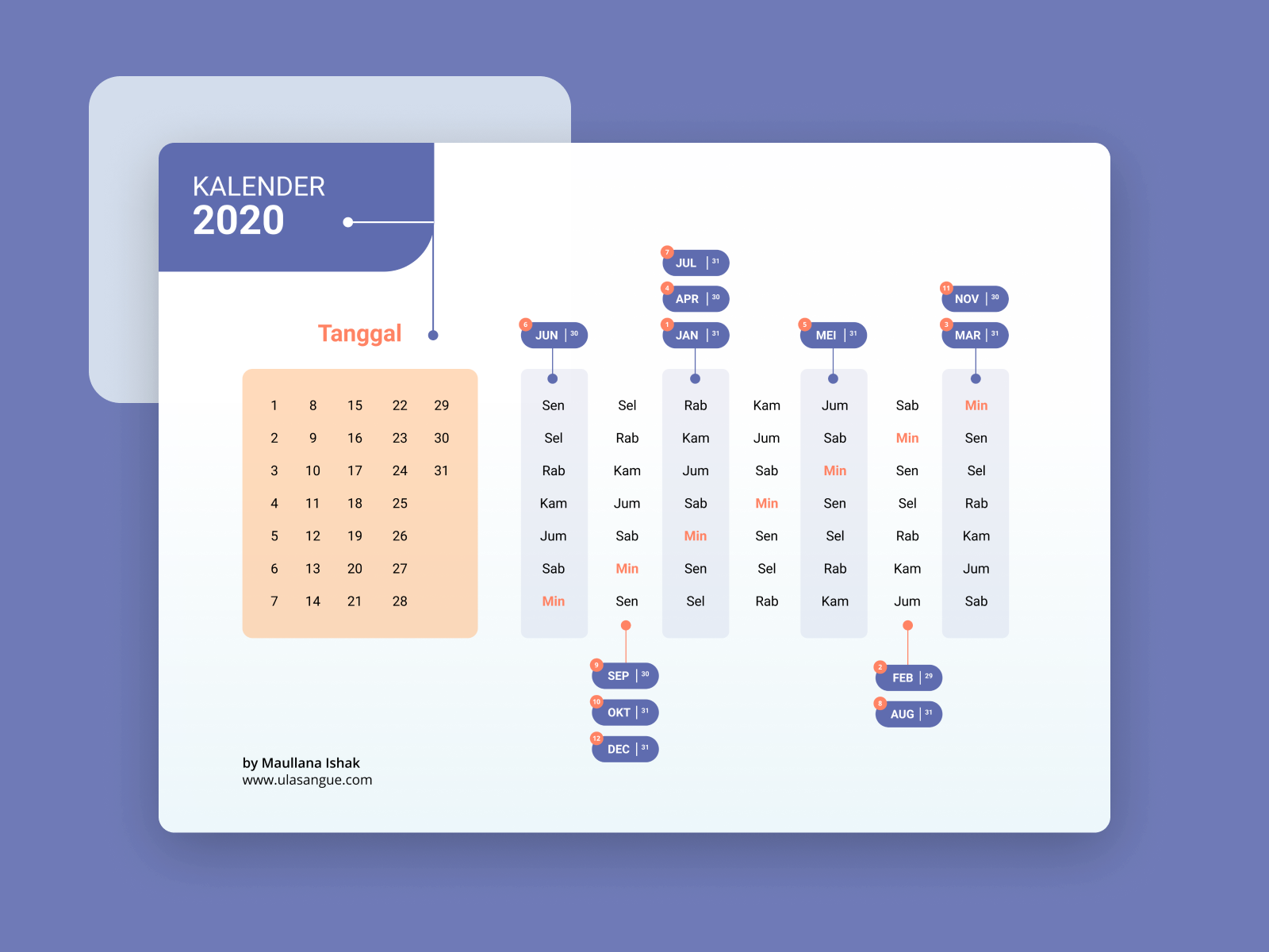 One Page Calendar 2020 by Maullana Ishak on Dribbble