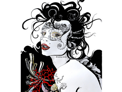 Mask. Jellyfish art design illustration portait акварель белое графика графический дизайн иллюстратор тушь художник черное