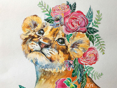 A lion animal art flower illustration lion portrait illustration watercolor