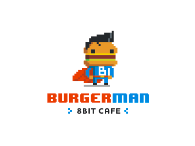 Burgerman 8bit branding burger burgerman cafe character dandy logo mark restaurant stolz superhero