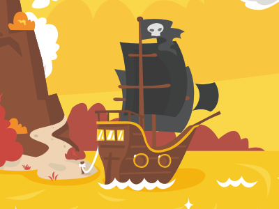 Pirate treasure cloud fruit illustration island landscape pirate ship skull stolz treasure