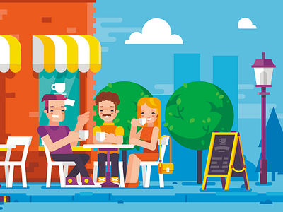 Friends in Cafe cafe character city flat friend illustration simple stolz