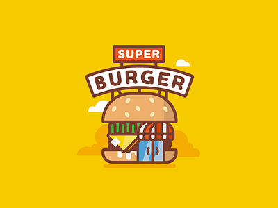 Superburger / Burger Cafe burger cafe illustration line logo mark simple stolz