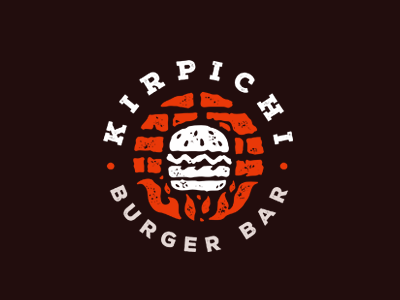 Kirpichi / Bricks/ Burger bar bricks kirpichi bar burger flame fire mark logo stolz