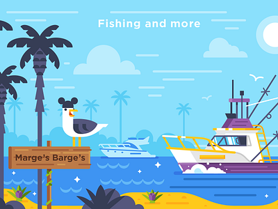 Disney World / Cruise Adventures boat disney disney world fishing flat illustration marges barges mickey seagull stolz