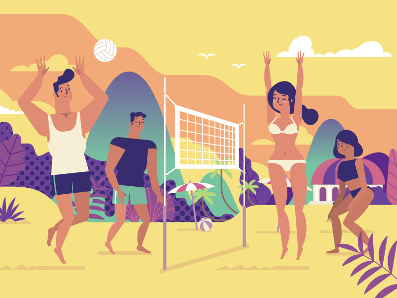 Beach volleyball pornhub ooohlympics olympic rio beach character flat illustration stolz