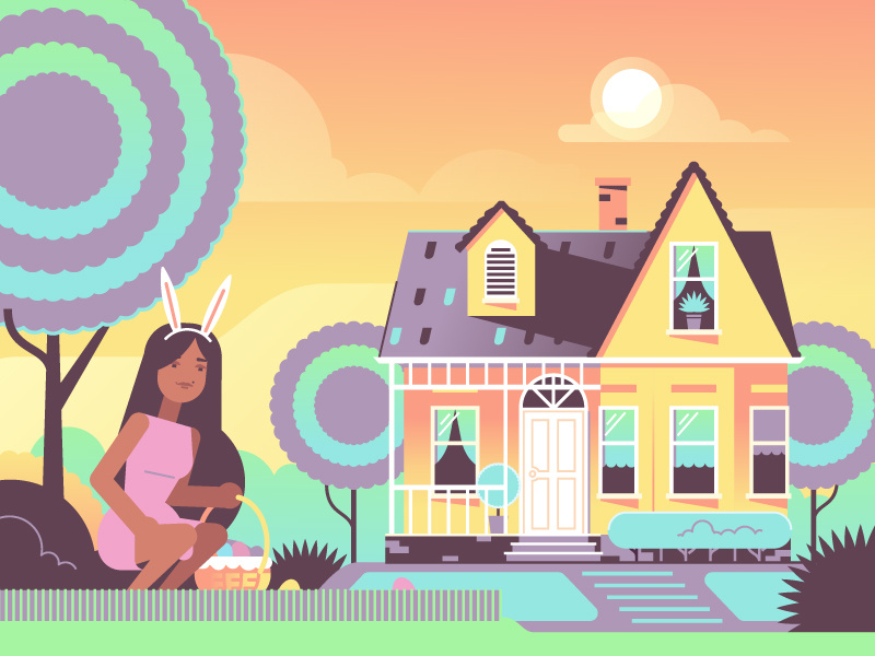 Easter Girl house landscape behance stolz illustration easter egg holiday pornhub character