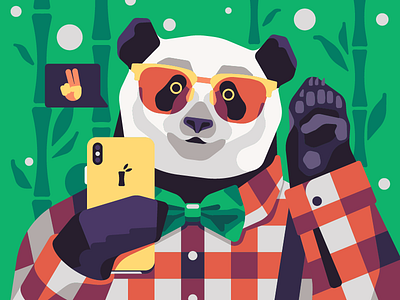 Panda Blogger blogger character flat hipster illustration panda phone simple stolz vector