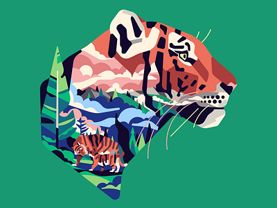 Tiger character flat forest illustration simple stolz tiger vector