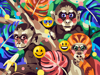 Funny Monkeys character flat illustration jungle monkey simple smile stolz vector