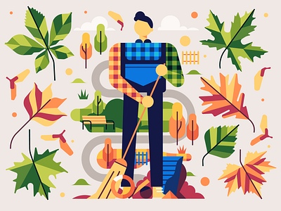 Autumn in the park autumn character flat illustration leafs simple stolz vector