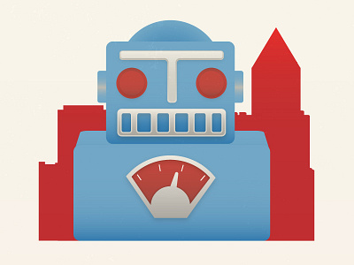 Robot with Cityscape city logo retro robot