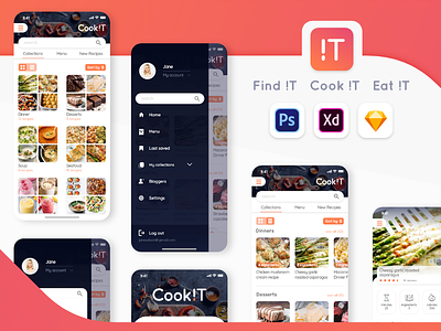 Recipe Mobile App app design hamburger menu ipone x logo photoshop search sketch sort by tab tabs ui user experience user inteface ux web xd