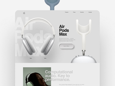 AirPods Max Landing Concept (@yudaev.school) airpods airpods max apple apple concept apple music branding clean design design landing landing page music ui ux