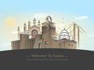 Sudan Landmarks, famous buildings africa attractions digital illustration khartoum landmark omdurman place skyline sudan tourism travel vector