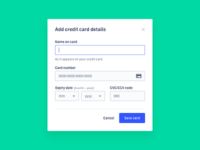 Add Credit Card – Web App Settings