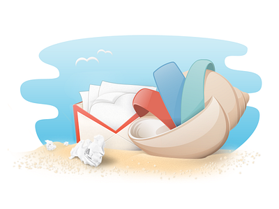 Gmail Shell Alternate Style beach birds cartoon cartoony envelope gmail light paper sand shell