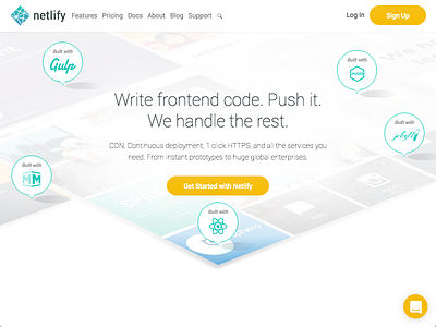 Brand Spankin' New Marketing Website for Netlify clean frameworks gulp hugo jekyll malala middleman perspectival perspective react simple tiles