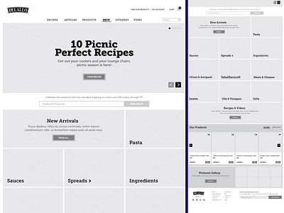 Delallo Homepage Wireframe delallo ecommerce food italian food products recipes web design website wireframe