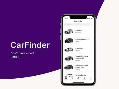 CarFinder crossplatform car renting mobile app android design interface ios mobile app mobile app design ui ux