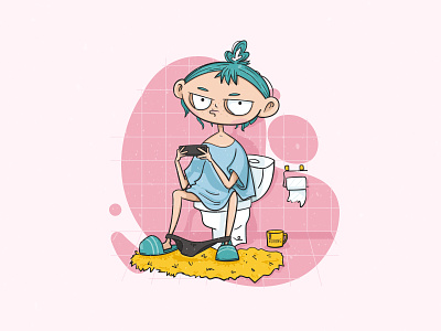 toilet mood bathroom boring cartoon characterdesign cute digitalart illustration mood morning pink relaxing restroom toilet toilet paper