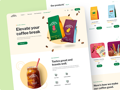 Coffee shop home page design bag coffee coffee beans cup design e commerce home page landing minimal minimalistic shop store ui ux web web page yellow