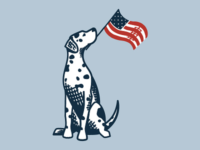 Molly Waves A Flag | Grounds & Hounds 4th of july america american flag dalmatian dog illustration fourth of july grounds and hounds illustration independence day patriotic red white and blue
