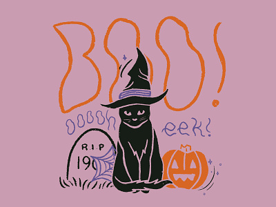 Halloween Kitty black cat cat cat illustration cute ghosts halloween halloween illustration orange pumpkin purple spooky