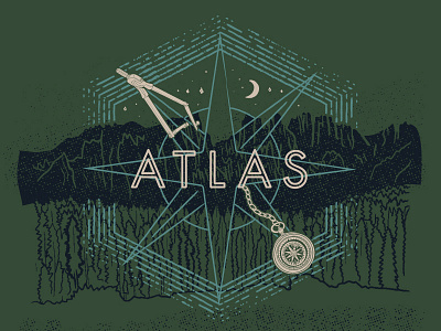 Atlas Illustration | Brewpoint Coffee adventure atlas compass directions illustration landscape mountains outdoors outdoorsy stars tools trees