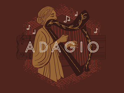 Adagio Illustration | Brewpoint Coffee adagio broque character classic harp illustration instrumentalist music music notes roman sheet music statue