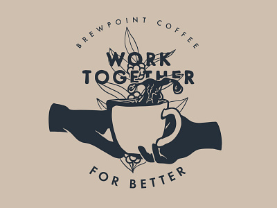 Work Together Stamp - Brewpoint Coffee botanical clean coffee coffee shop design digital digital illustration drawing floral graphic hands illustration leafy merchandise minimal plant shirt together typography