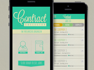 Contract Collector app buttons concept icons interface iphone menu scroll teal ui ux