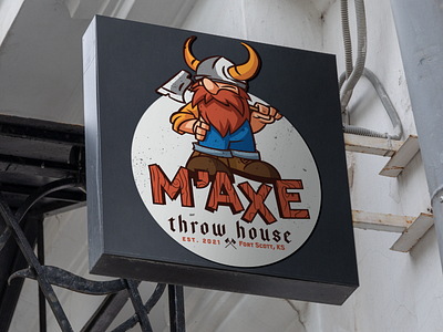 M'AXE Brand axe axe throwing brand business character color font fun kansas city logo type