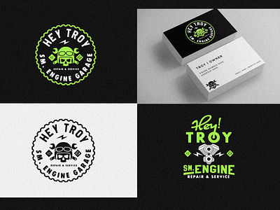 Hey Troy Small Engine Garage branding color engine garage gear graphic design kansas city logo mechanic motor skull type typography