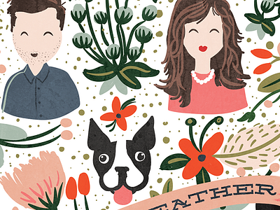 Savedates dog flowers hand drawn illustration invitation painting save the date wedding