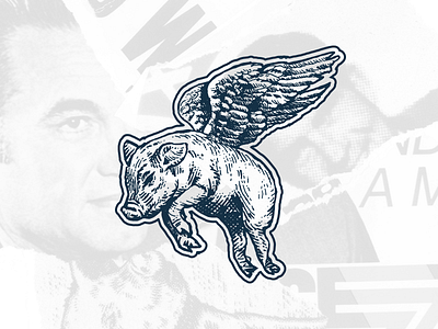 Flying Pig engraving animal color design engraving etching flying hand drawn illustration kansas city line logo pig
