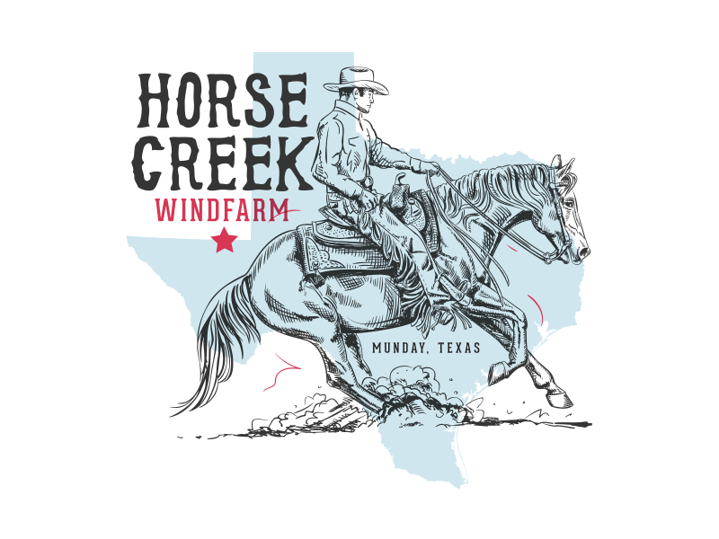 Horse Creek Wind Farm state texas letter color type drawing hand drawn retro cowboy horse western vintage