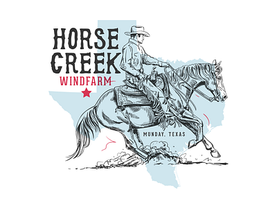 Horse Creek Wind Farm color cowboy drawing hand drawn horse letter retro state texas type vintage western