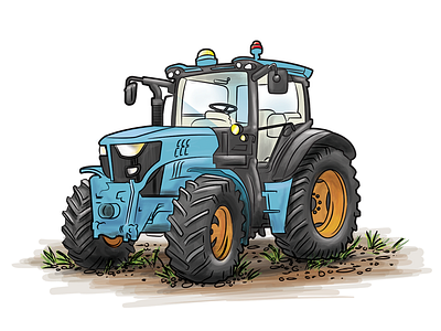 Tractor illustration agriculture animated farm field illustration line drawing technical tractor
