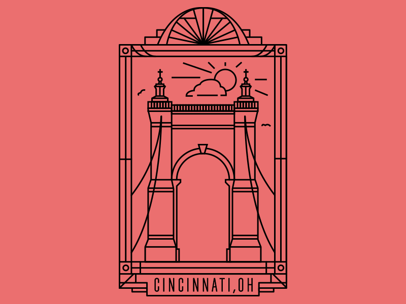 Cincinnati architecture art deco bridge cincinnati city color gif illustration illustrator line ohio
