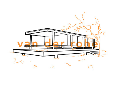 Mies van der Rohe Farnsworth House architecture illustration ludwig mies van der rohe modern type