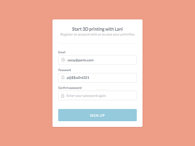 Sign-up form 3d printing button card challenge daily ui form sign up ux