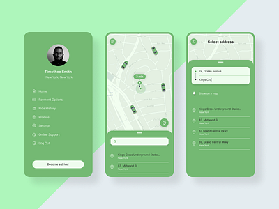 TaxiOn app design green ios iphonex minimal mobile mobile app taxi app ui ux