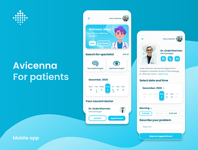 Avicenna for Patients Mobile App app design doctor health logo minimal mobile mobile app typography ui ux vector