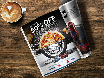 50% OFF PIZZA'S! automotive branding cars magazine magazine ad magazine design pizza